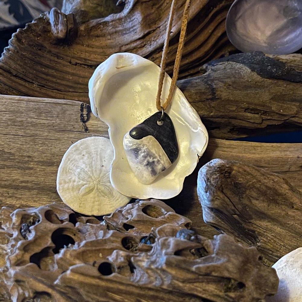 Shell pendant on leather cord